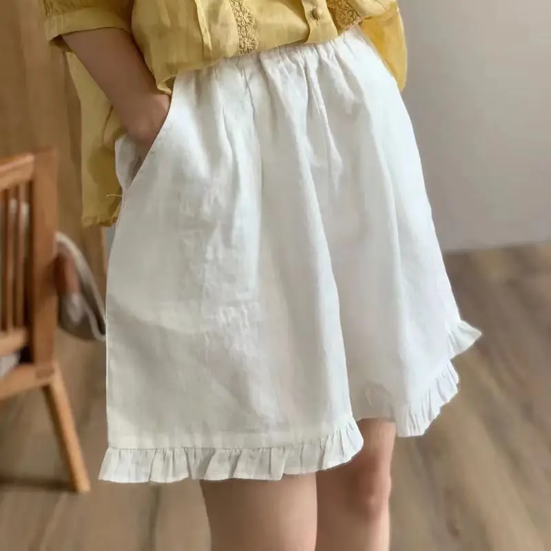 

Women's Clothing New Arrival Cotton Linen Shorts Summer Retro Elastic Waist Wide Leg Casual Stylish Comfortable Shorts Solid
