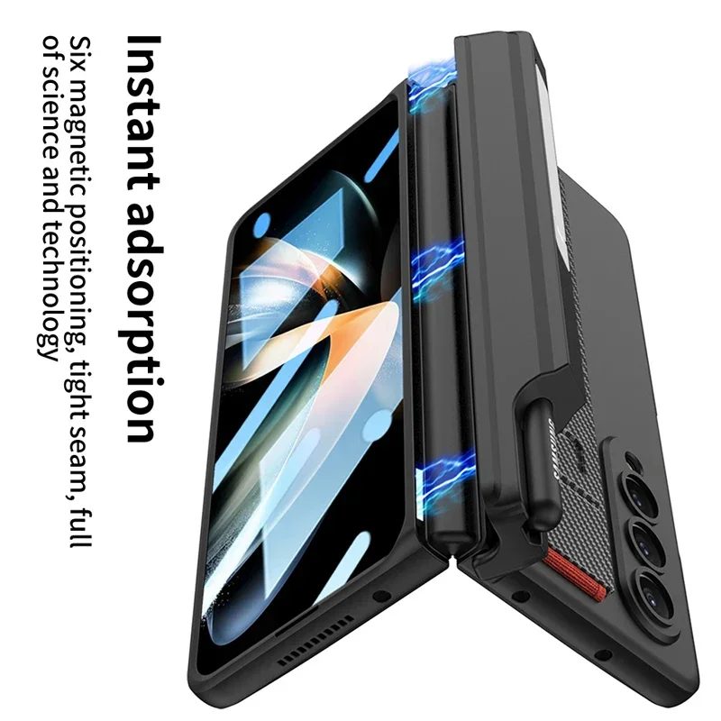 For Samsung Galaxy Z Fold 4 Case GKK Magnetic Hinged Leather Wristband Kickstand Cover With Front Glass + Pen Holder For Z Fold4