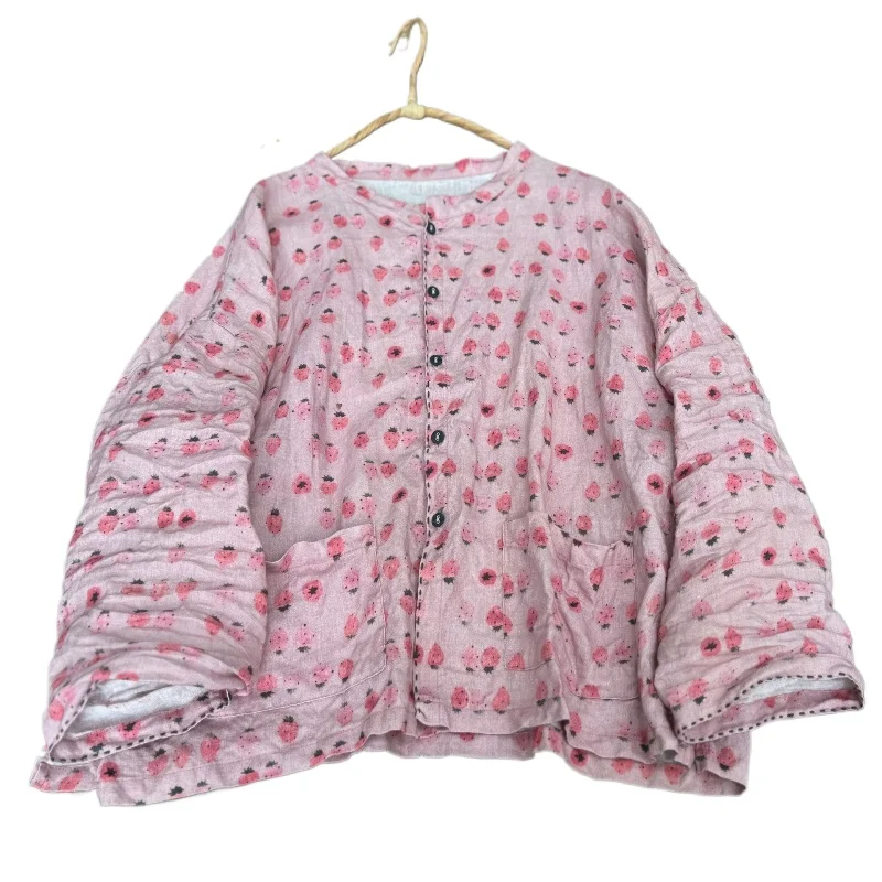 

Women's 2025 Handmade New Autumn Fall Casual Loose Short Jackets Female Round Neck Long Sleeves Vintage Cotton Ramie Outwear