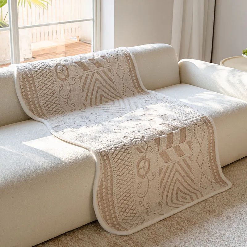 Luxury Irregular Half Velvet Sofa Cushion Plants and Flowers Jacquard Couch Cover for All Seasons Plush Warm Cozy Recliner Cover