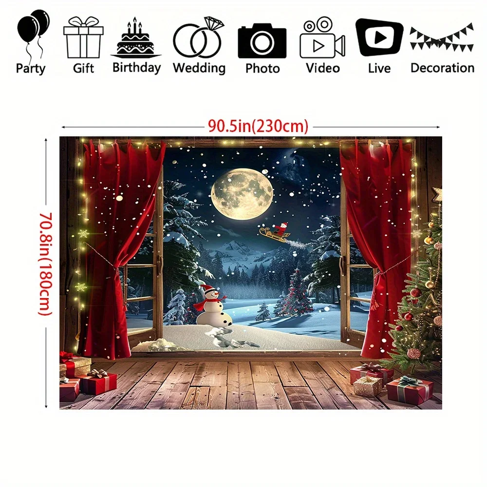 Santa and Winter Wonderland Background Fabric - Polyester Christmas decoration for indoor/outdoor parties and photo props