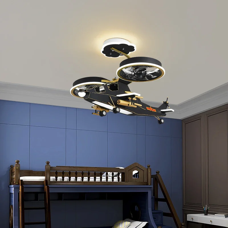 Children\'s room airplane fan chandelier boys and girls bedroom lights fashion, simple modern personality cartoon LED lamps