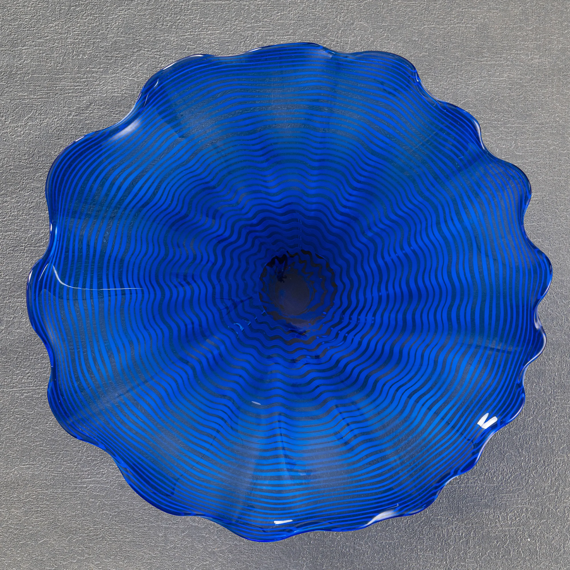 LONGREE Handmade Glass Plate Chihuly Style Blue Water Ripple Pattern Round Decorative Wall Art for Stairs