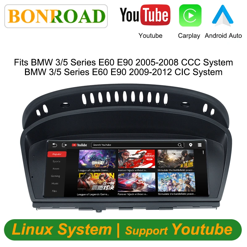 Bonroad 8.8" Wireless CarPlay Android Auto Car Multimedia Radio For BMW 5/3 Series CCC CIC System E60 E61 E62 E63 E90 E91 E92