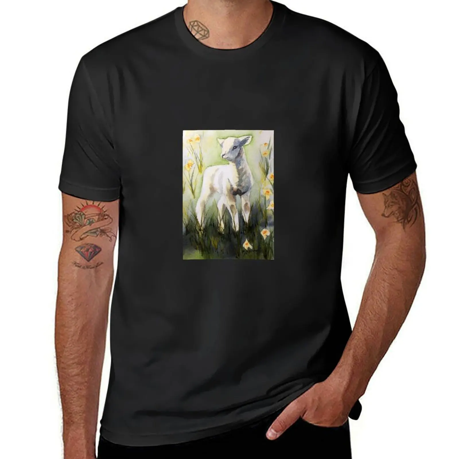 

Mary's Lamb.Watercolor T-Shirt funny meme t-shirts Clothing valentines clothes men t shirts