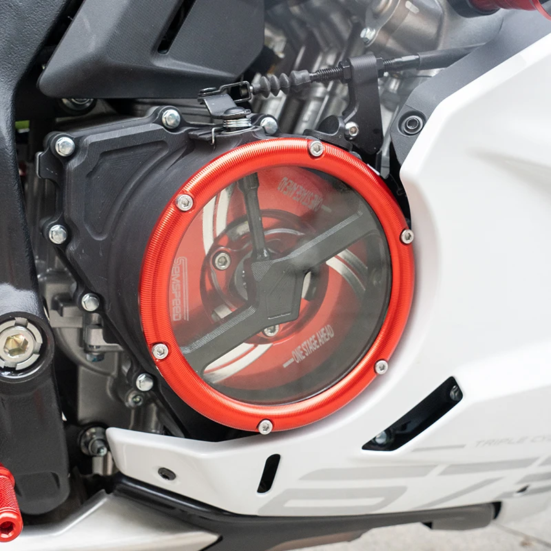 For CFMOTO 675SR-R  675NK SS Engine Clear Clutch Cover Transparent chain protective CNC Aluminum Alloy Waterproof Guard Sealing