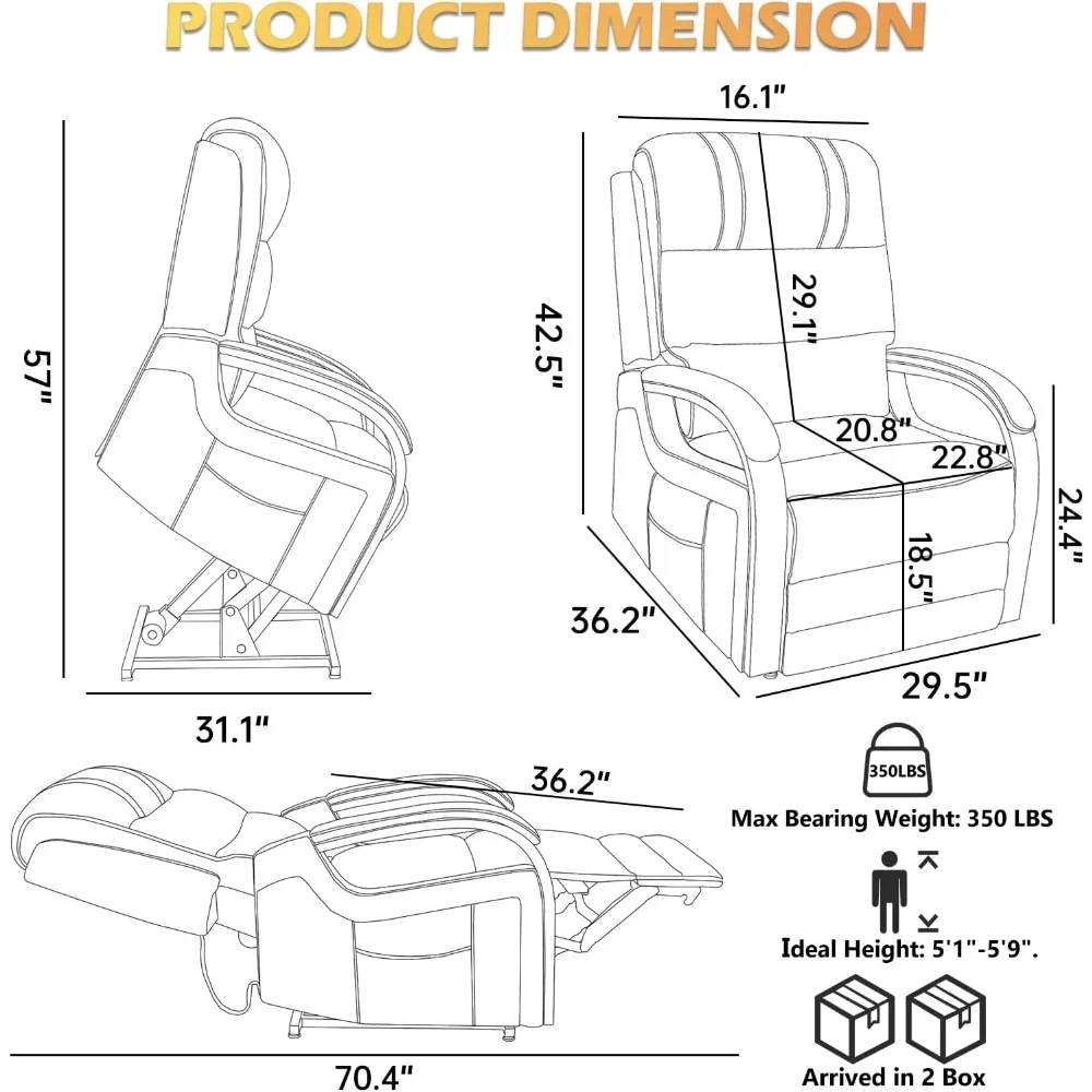 Кресло-реклайнер с двойным двигателем, кресло-подъемник с массажем и подогревом для пожилых людей, плоское кресло-реклайнер, помощь при стоянии