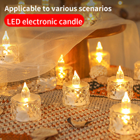 12/24Pcs Crystal Appearance Led Candle Lights, Flameless Plastic Candles, Indoor Tabletop Decorative Candles (Battery Required), Suitable for Christmas, Parties, Weddings, Proposal, Wedding Season, Space-Themed Round Candles, with Crystal Decoration, Single Wick, Switch Control