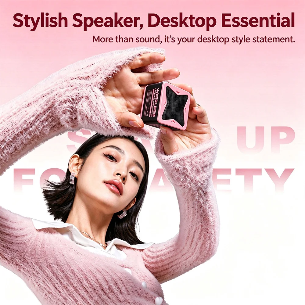 Portable Mini Bluetooth Speaker, Cute Square Wireless Stereo Speaker, Long Playtime, Desktop Outdoor Small Speaker