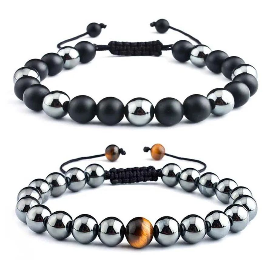 A Girl Natural Tiger Eye Stone Bracelets Men 8mm Hematite Beads Health Protection Braided Bracelet for Women Jewelry Handmade