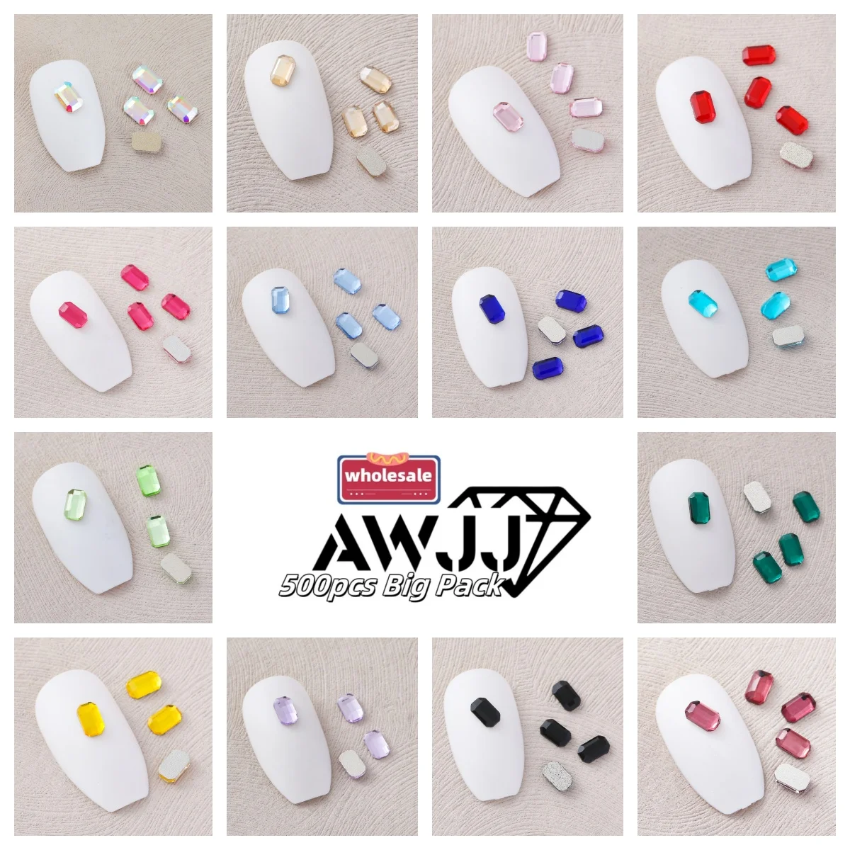 AWJJ 500pcs 3x5mm Rounded rectangle Mahjong Shaped Luxury Precisely Cut Square Nail Self-Adhesive Nail Art Rhinestone Wholesale