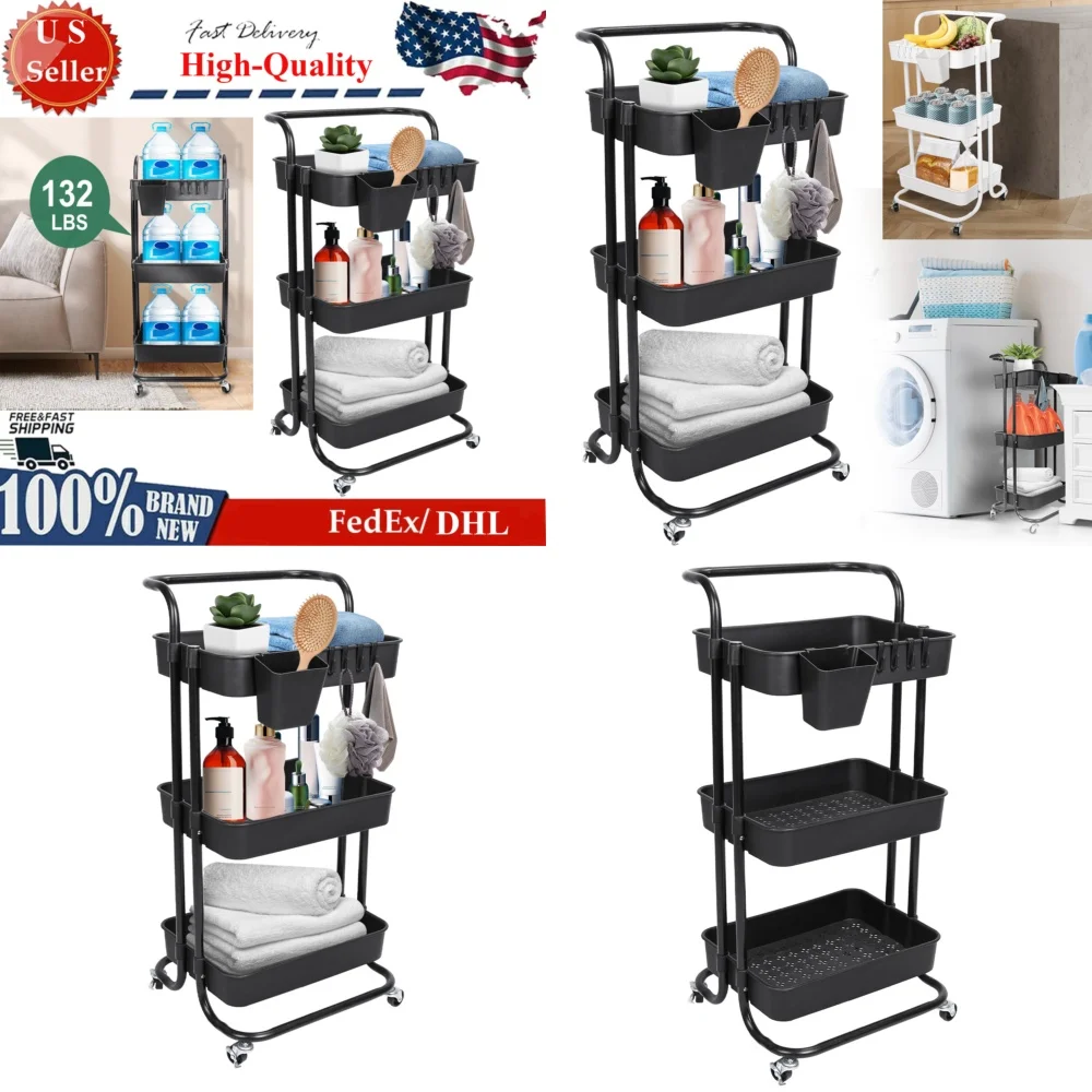 

3-х уровневая тележка на колесиках с запираемыми колесами, подвижный органайзер для хранения, корзины, кухонная тележка, многофункциональные мобильные стеллажи
