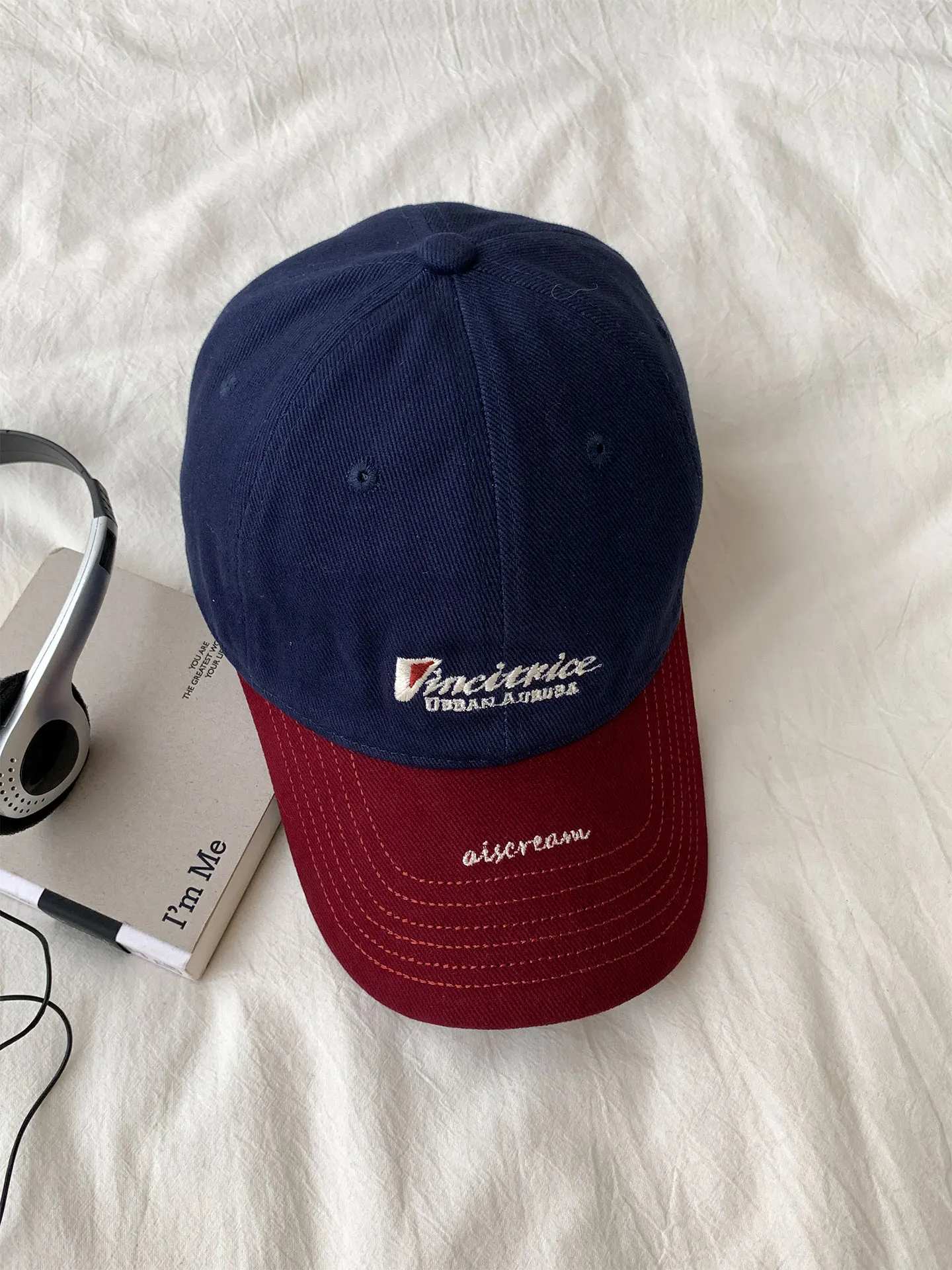Korean Style Embroidered Color Block Baseball Cap Women's Casual Versatile Face Slimming Soft Top Hat Spring Autumn Winter