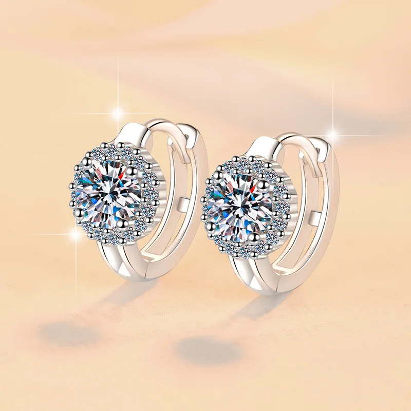 Round Minimalist Ear Buckles Women's 1CT Moissanite PT950 Platinum - Sleek round design, 1CT sparkle, daily office wear