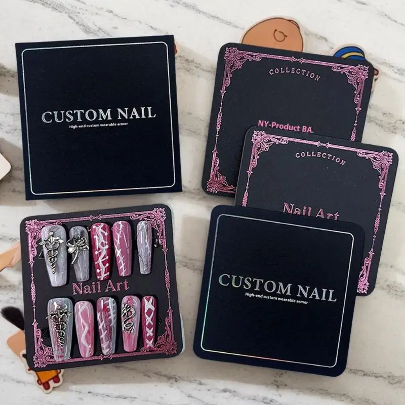 Cartes en carton à pression sur le fond des ongles, sac d'emballage carré pour affichage de Nail Art, accessoires Photo, carte de faux ongles, outils de manucure