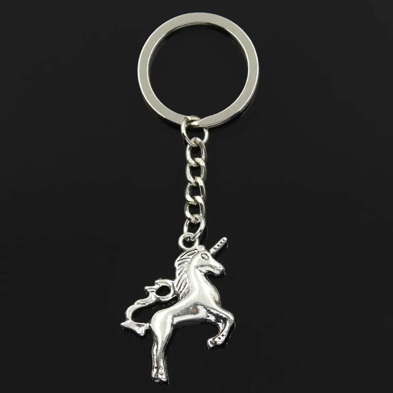 Fashion Keychain 39x27mm Horse Unicorn Silver Color Pendants DIY Men Jewelry Car Key Chain Ring Holder Souvenir For Gift