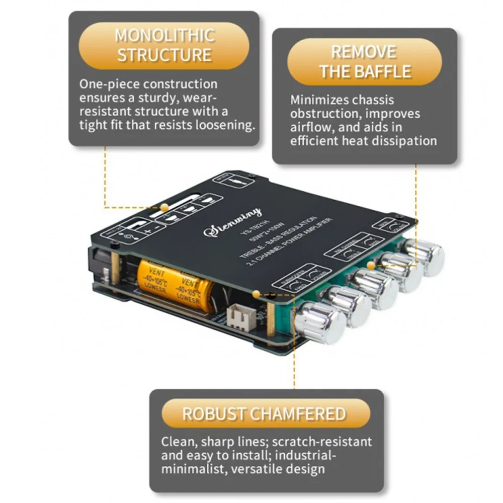 TB21H TPA3116 BT5.1 2.1 Channel Digital Amplifie Board 50W×2+100W Subwoofer DC12-24V AUX USB Multi Protections Amplifie Module