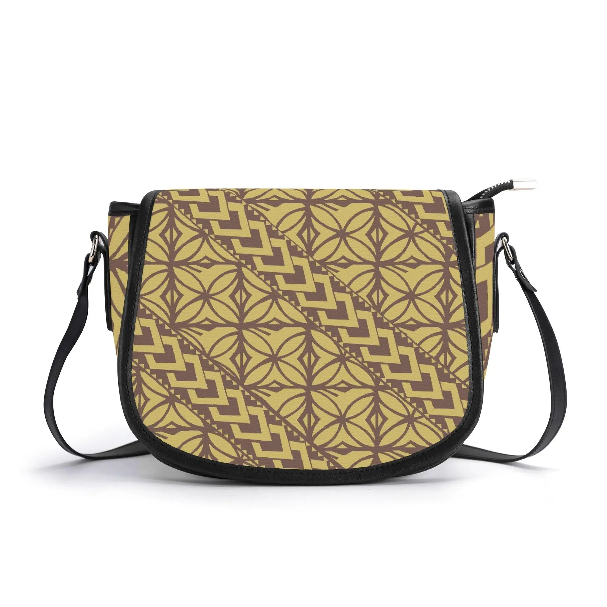 

High Quality Women Fashion Pu Shoulder Bag Practical Portable Storage Zipper Bag Dual-Purpose Crossbody Bag Polynesian Art Print