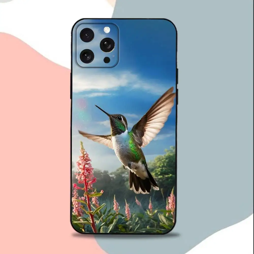 Casing Ponsel Art H-Humming B-bird Untuk iPhone 15,13,16,12,11,17,14,Plus,Pro,Max,XS,XR,X,SE,Mini, Penutup Silikon Lembut Hitam