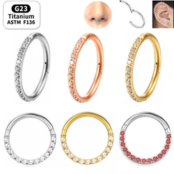 1 Pcs G23 Titanium piercing septum earrings Nose Ring Small Nasal Septum 16 Grams Front Lnlaid Rainbow CZ Hinge