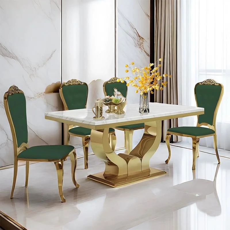 Stainless Steel Dining Table Set Dining Base Chair Marble Modern Luxury 6 Style Accommodation Packaging Room