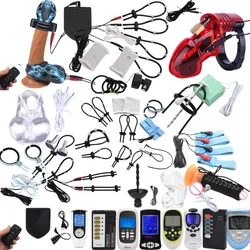 Electric Shock Bdsm Cock Sheath Ball Stretcher Host Cable E-stim Penis Ring,Glans Testicle Loops MassageElectro Sex Toy for Men