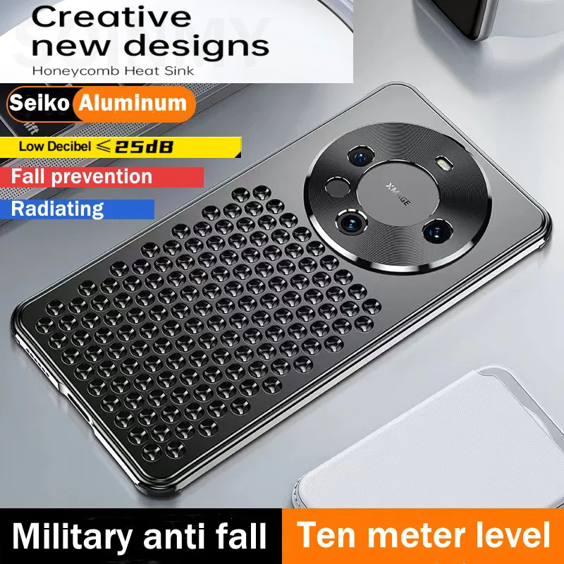 For Huawei Mate 60Pro Case Metal Titanium Aluminum alloy Hollow Out Heat Dissipation Shockproof Ultra-thin Protective Phone Case