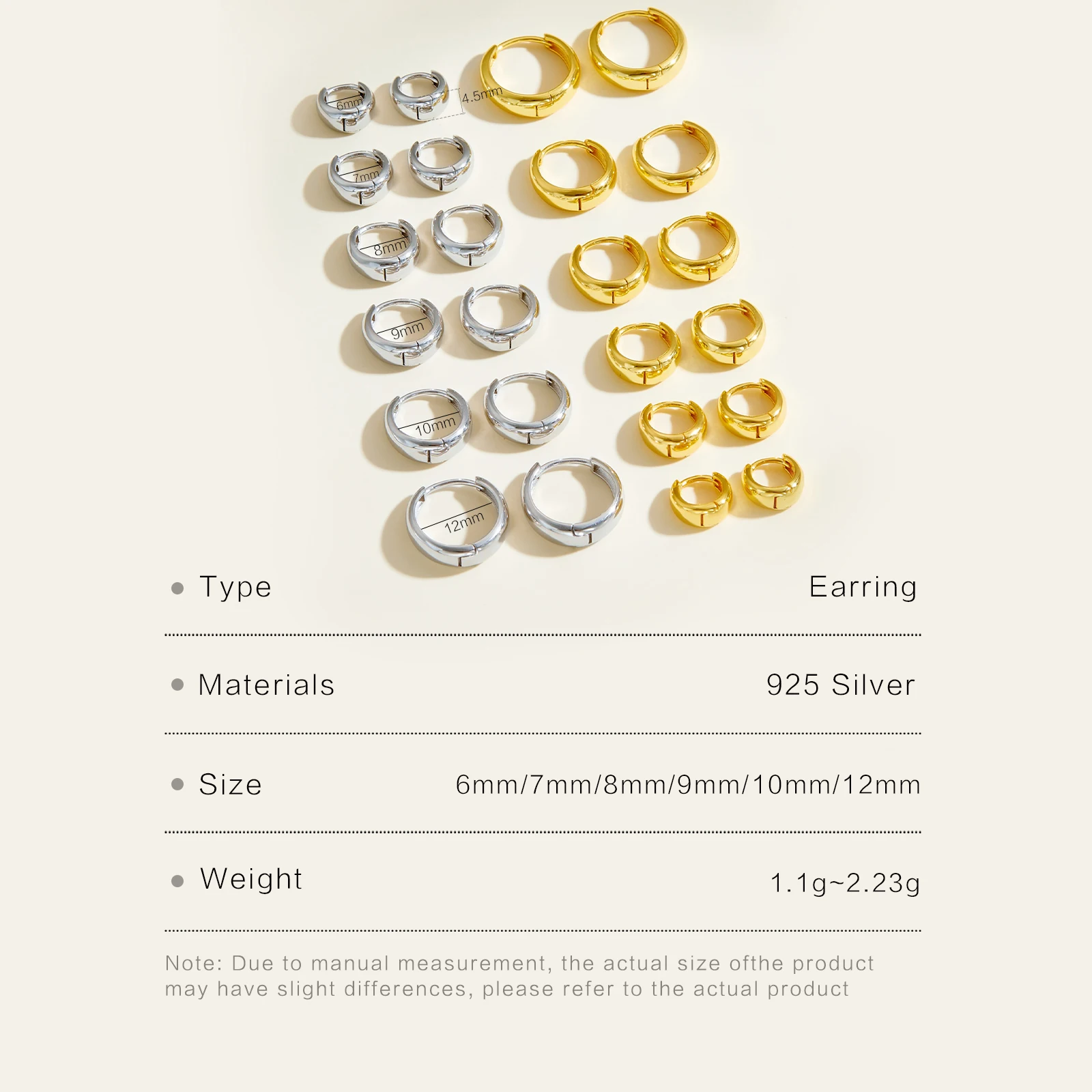ANDYWEN 925 Sterling Silver Gold Clear 6mm to 10mm Big Huggies Circle Square Piercing Hoops Earring Women Luxury Jewelry Gift