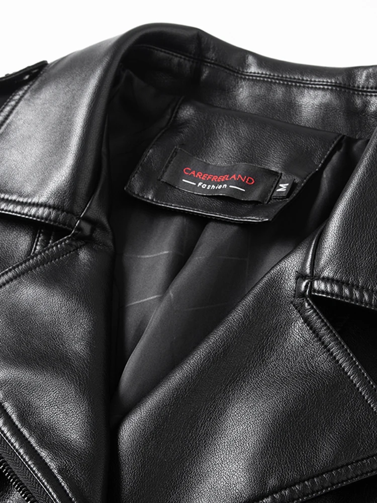 2025年春 レディース ショート丈 ファッション ブラック シープスキン レザー バイカー ジャケット ジッパー開閉 スリムフィット 通勤用 本革コート