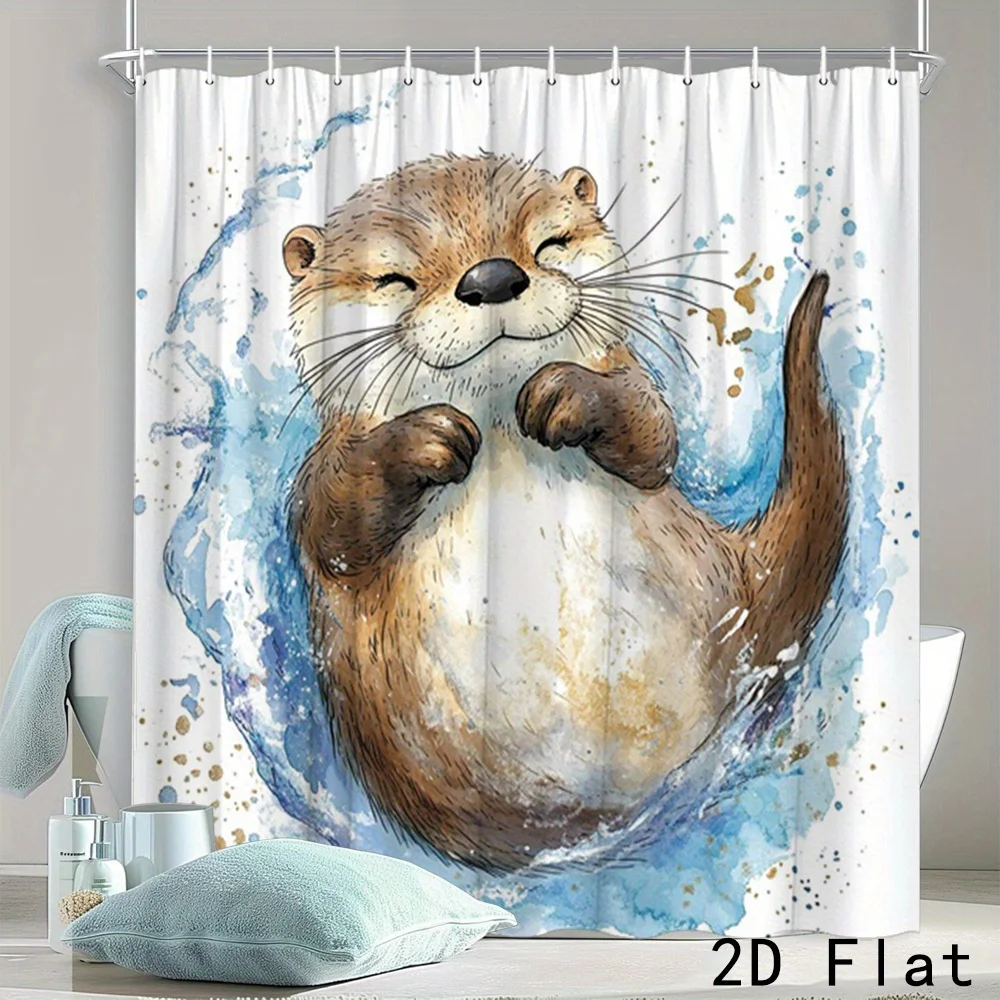 Cute Beaver Shower Curtain Bathroom Bathing Animal Safari Shower Curtain Fabric Decor for Home