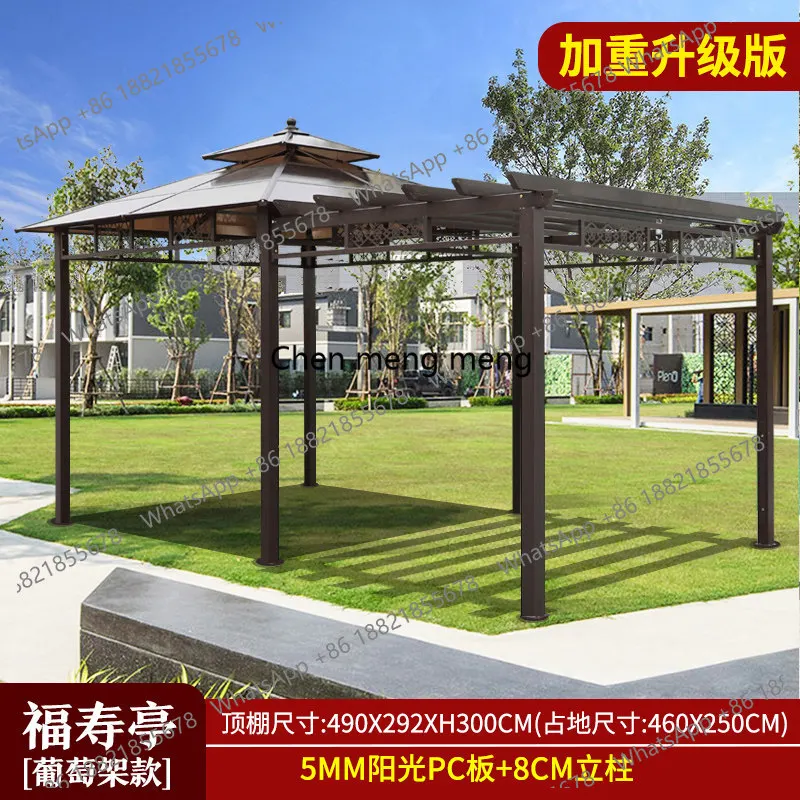 Outdoor: Large gazebo, grape trellis, tents, balconies, outdoor courtyards, gardens, awnings, wooden houses, pavilions