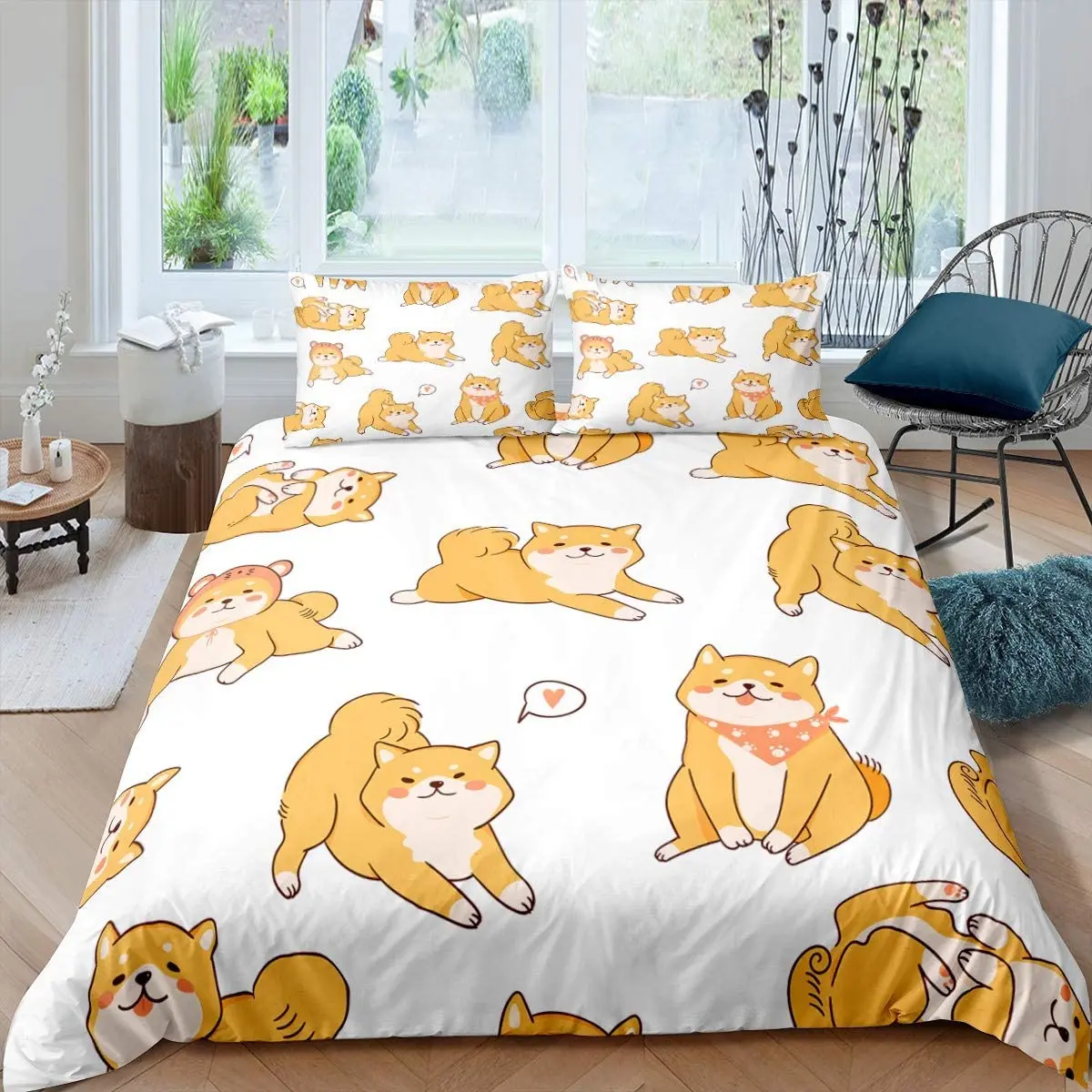 Imagem -05 - Shiba Inu Duvet Cover Conjunto Bonito Shiba Inu Conjunto de Cama Bonito Cão Amarelo Desenhos Animados Animal Farmhouse Pet Animais Capa de Poliéster