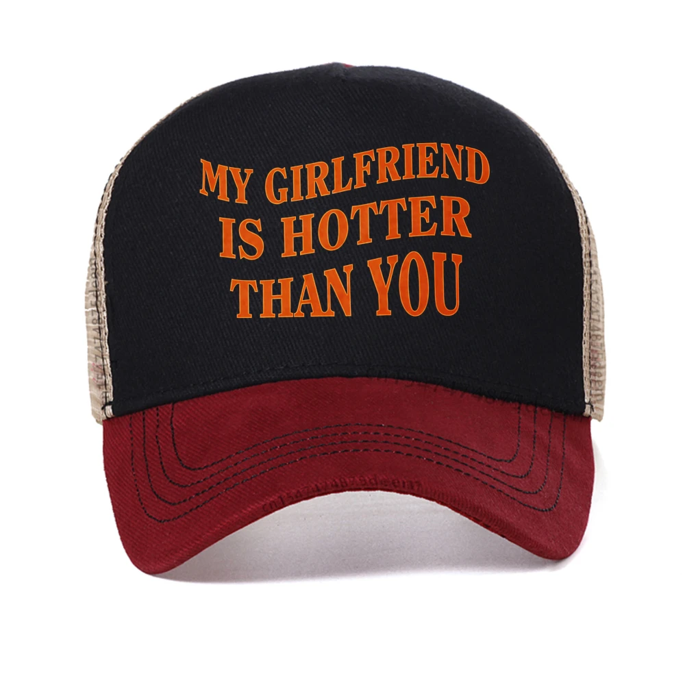 صديقتي أكثر سخونة منك المرأة قبعة بيسبول للجنسين الملابس Harajuku الصيف أزياء الرجال قبعة الأزياء شبكة Snapback القبعات
