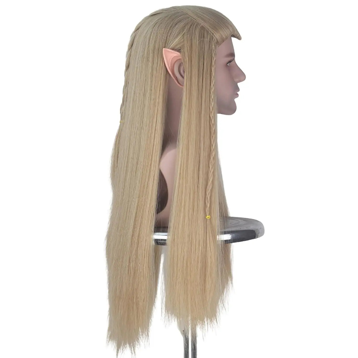 Synthetic Long Straight Wig+Elf Ears for Men Ash Blonde Braids Wig Halloween Party the Hobbit Prince Legolas Cosplay Anime Wig image 5