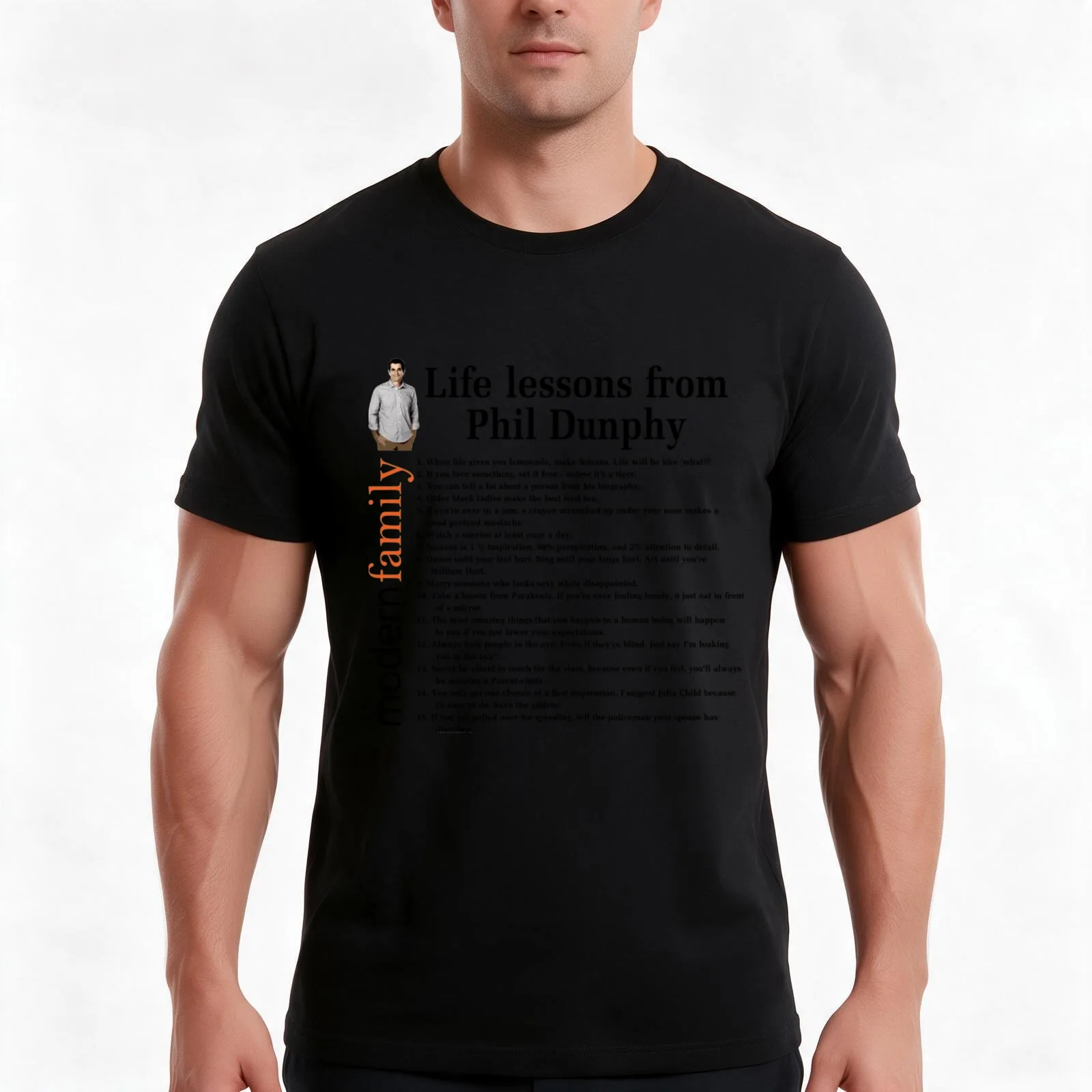 Life Lessons From Phil Dunphy Modern Family Films Sitcom Movie Cameron Tucker Alex Dunphy Gift Graph T-Shirt, Unisex Men Women