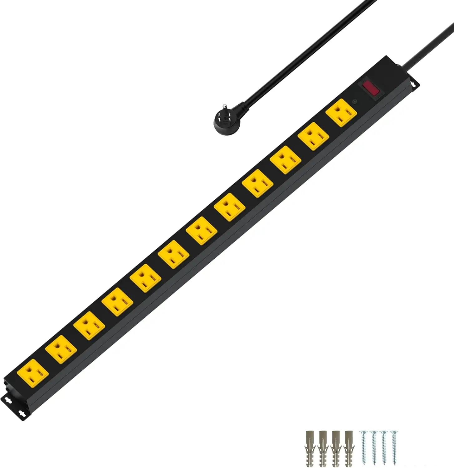 

Metal 12 Outlet Mountable Power Strip, Surge Protector Heavy Duty Cord Wide Spaced and Wall Mount Metal Powerstrip for Outdoor,