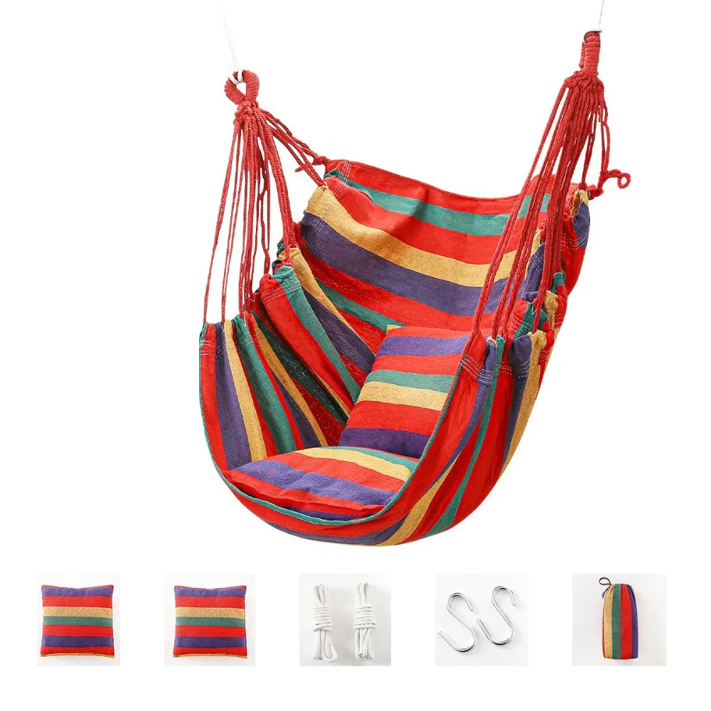 

Comfortable Dormitory Hammock Chair Colorful Stripe Canvas Outdoor Hanging Chair Thicken Soft Garden Swing Seat