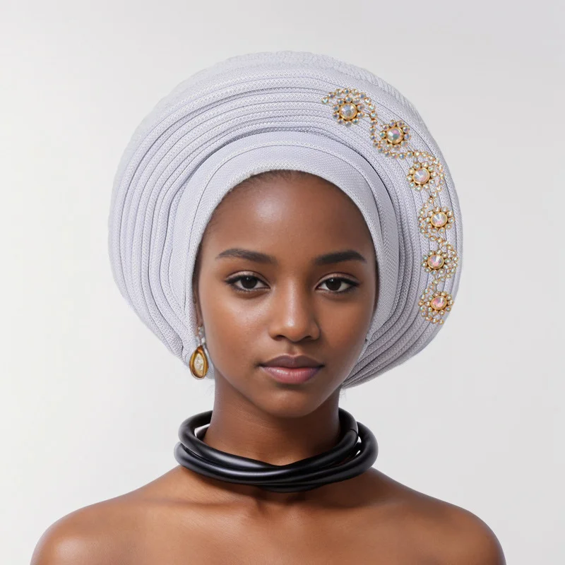 Turban Africain à la Mode avec Diamant pour Femme, Cravate de Sauna, Enveloppes de Tête, Équipement de Mariage Nigérian