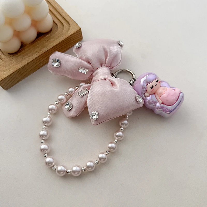 Elegant Exquisite Bow Beaded Keychain Sweet Bowknot Key Ring Fashion Bag Hanging Decoration Universal Mobile Phone Chain Gifts