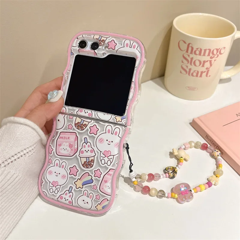 Cartoon Kaninchen milchigen Tee Telefon Fall für Samsung Galaxy Z Flip 6 5 4 3 Schutzhülle für ZFlip4 ZFlip5 ZFlip6 Fall Shell