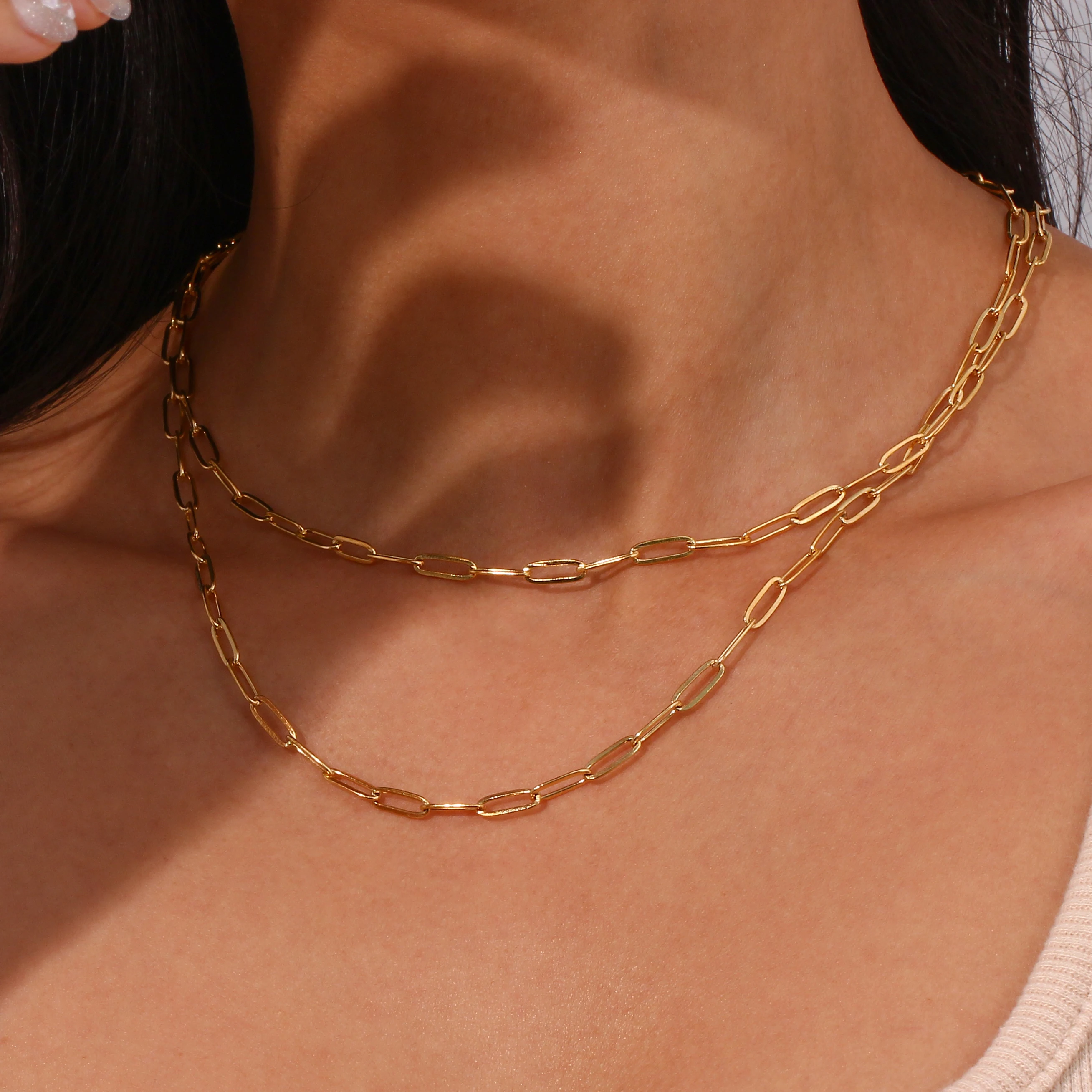 E.B.belle Classic paper clip chains different lengths Necklace gold plated Stainless steel jewelry woman Neck Decoration