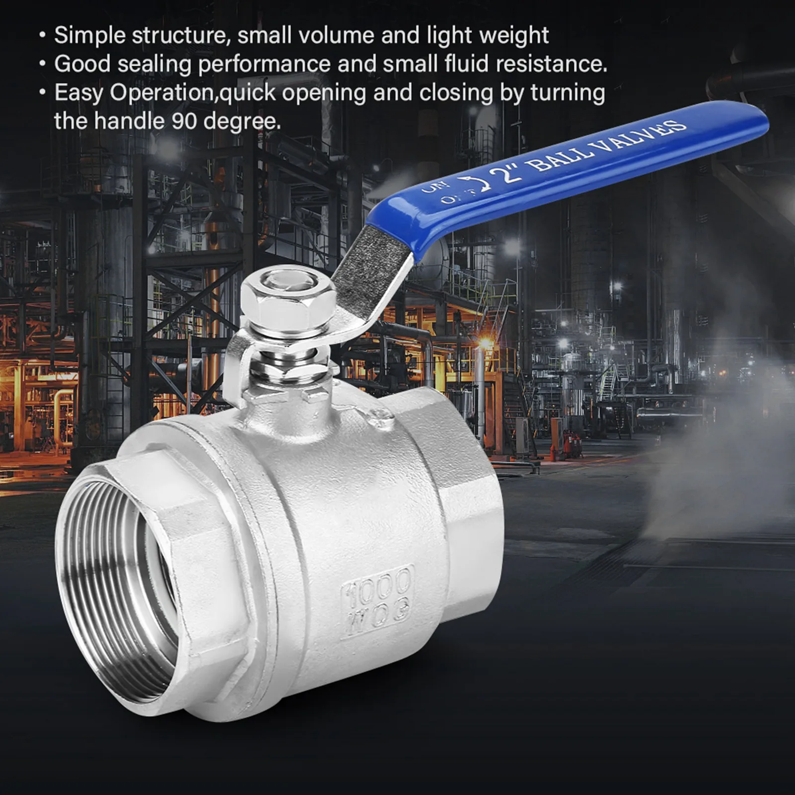 2-Zoll-Kugelhahn mit Innengewinde aus Edelstahl 304. Einfach zu bedienen: Einfach drehbarer Griff um 90 Grad zum schnellen Öffnen/Schließen