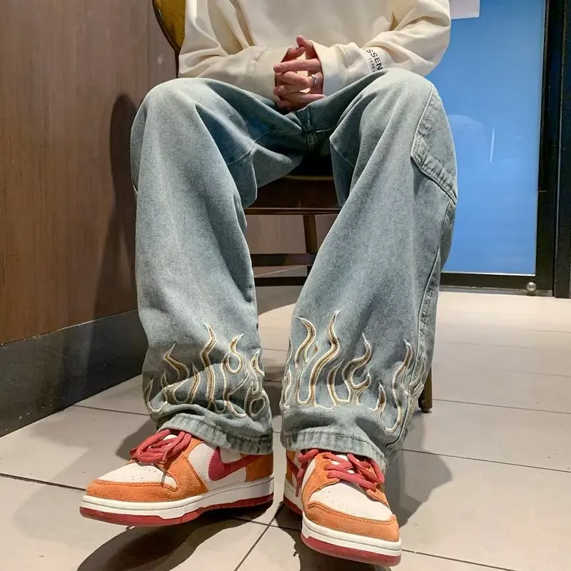 

Retro American Style Men's Jeans Casual Embroidered Loose Leggings Hip Hop Old Dad Pants Long Trousers Straight Leg Jeans