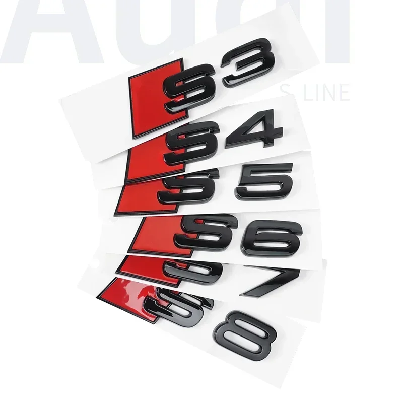 1PCS 3D ABS Numbers Letters S3 S4 S5 S6 S7 S8 Emblem for Audi S series Car Fender Trunk Rear Logo Sticker Black/Silver Styling