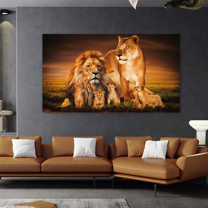 الأسد الأسرة الملصقات الحيوان اللوحة جدار صورة فنية لغرفة المعيشة غرفة نوم قماش يطبع ديكور المنزل الحديث لا الإطار