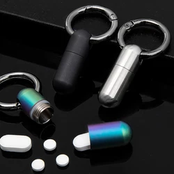 Portable Sealed Medicine Bottle Waterproof Canister Medicine Bottle Outdoor Mini Titanium Alloy First Aid Pill Case Keychain