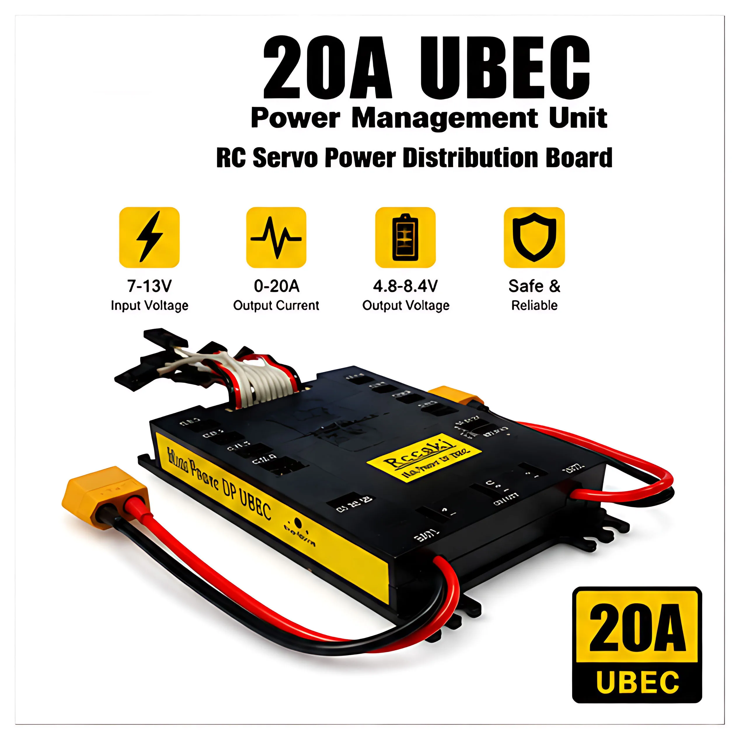20A UBEC Power Distribution Board for RC Drone FPV with Dual 5V/12V Output Servo Control & Short Circuit Protection