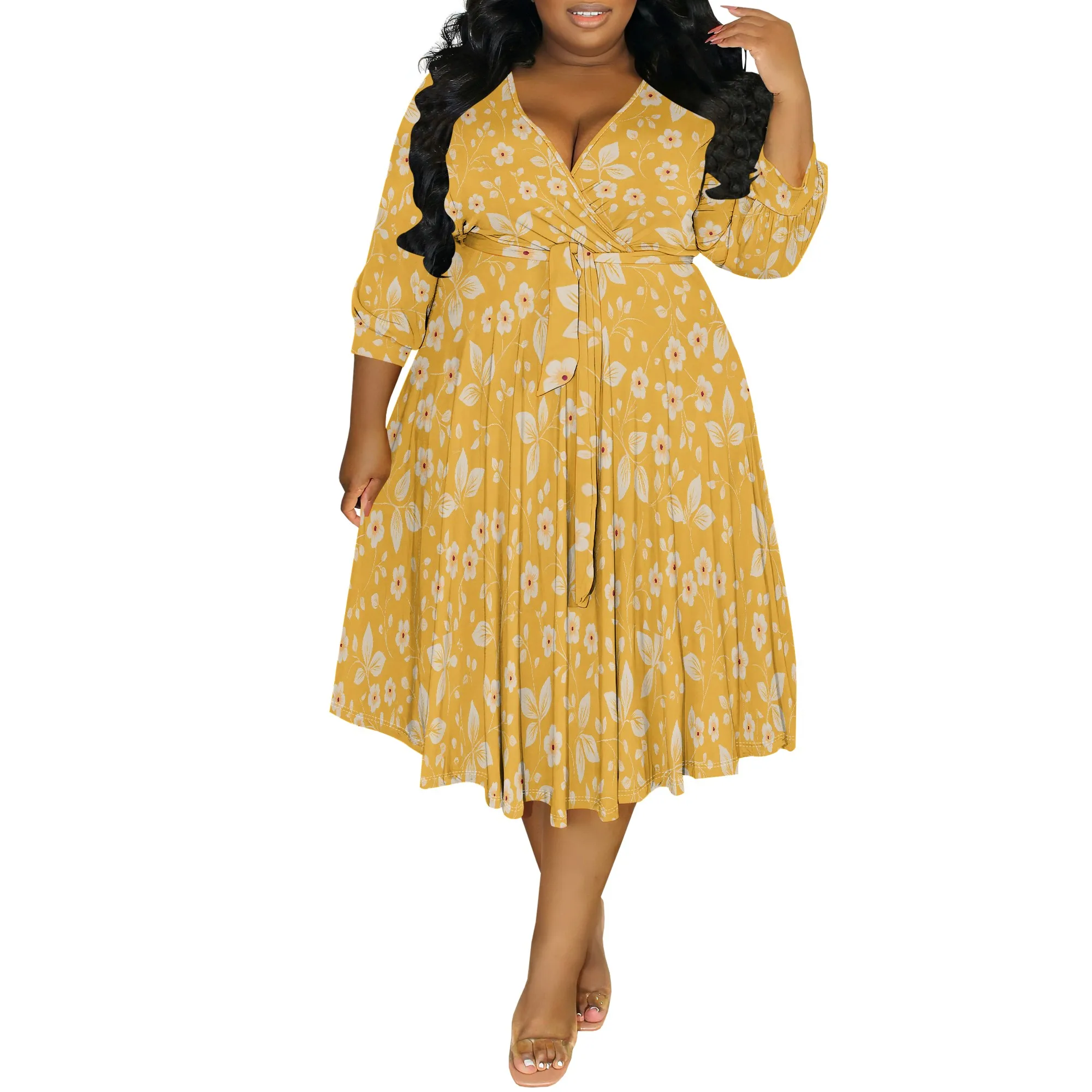 Womens Summer Dresses 2025 Boho Floral Drawstring V Neck Chiffon Lantern Sleeve Beach Vacation Mini Dress Sundress