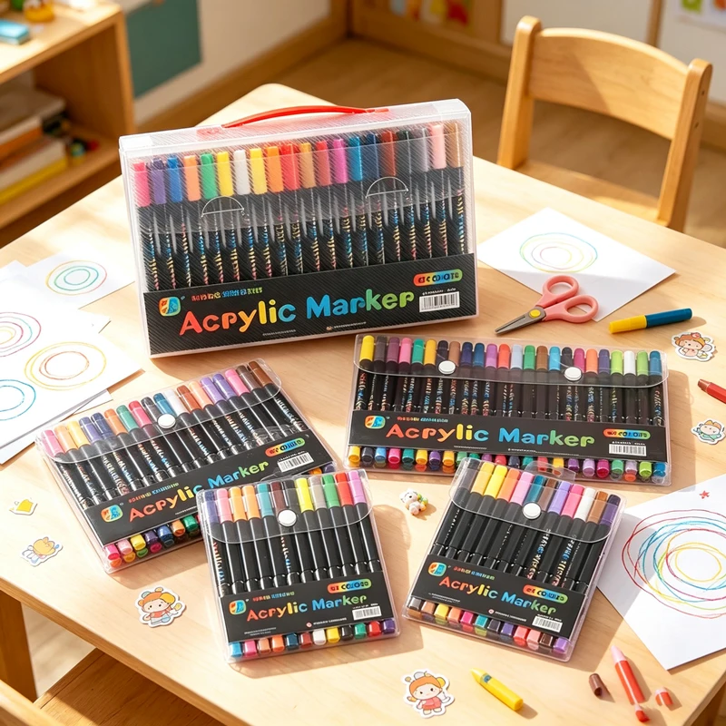 24-120 Colors Dual Tip Acrylic Paint Marker Set, Waterproof Pens for Rock, Wood, Fabric,Canvas Drawing & DIY Coloring Crafts