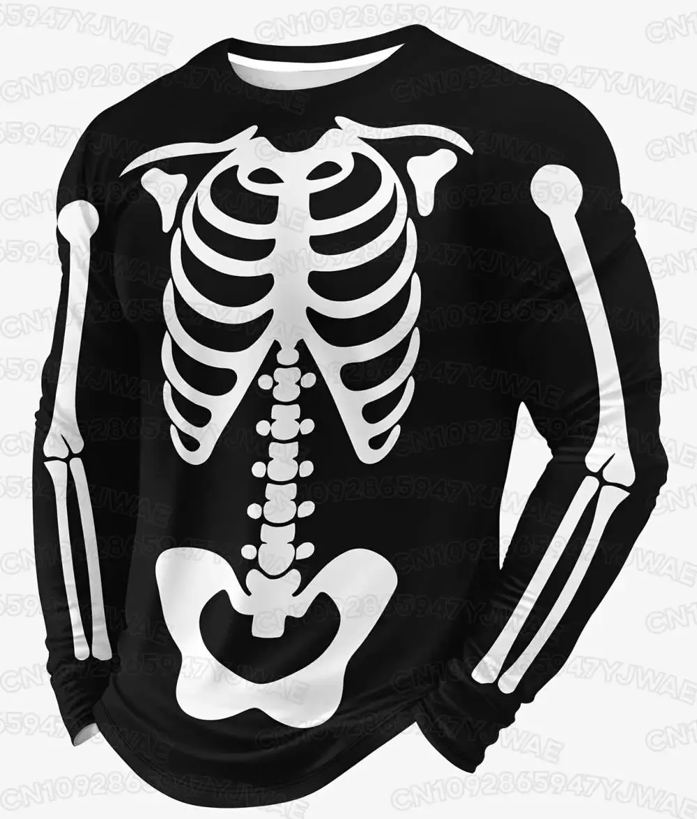 Men's Women's Gothic Skeleton Print Long Sleeve Shirt  Round Neck Top Halloween T-shirt 3D Printed Breathable Harajuku Y2k